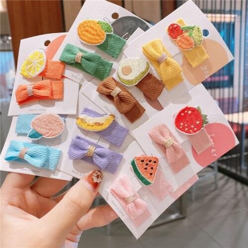 2 Pcs New Children Fresh Cute Embroidery Fruit BB Clip Hair Accessories Fashion Sweet Girl Princess Fabric Bow Barrettes
