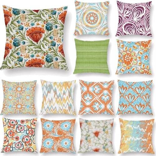 Colorful Geometric Flower Cushion Cover Floral Circles Decor Pillow Case White Polyester Sofa Pillowcase 45X45cm