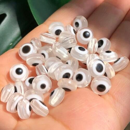 6/8/10mm Oval Round Beads White Evil Eye Resin Spacer Loose Beads for Jewelry Making Bracelet DIY Doll Eyes Accessories Findings