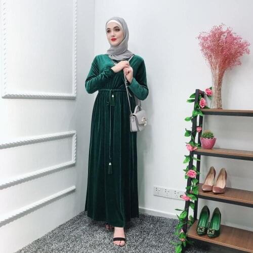 Elegant Muslim Velvet Abaya Full Dresses Cardigan Kimono Long Robe Gowns Tunic Jubah Middle East Ramadan Arab Islamic Clothing