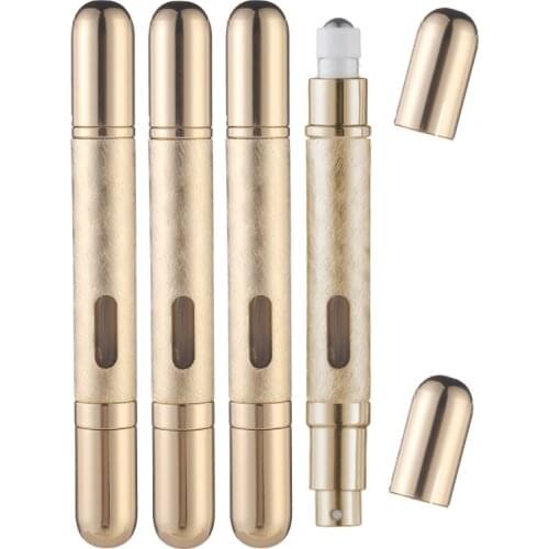 MUB - 2pcs 5ml Refillable Perfume Bottle Aluminum Spray Atomizer Roll-on Essential Oil Bottle Portable Travel Cosmetic Container