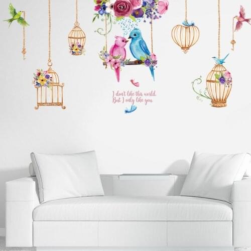 Cartoon Parrot Birdcage Wall Stickers for Living room Bedroom Kids room Nursery Wall Decor Removable Vinyl Decals Art Murals