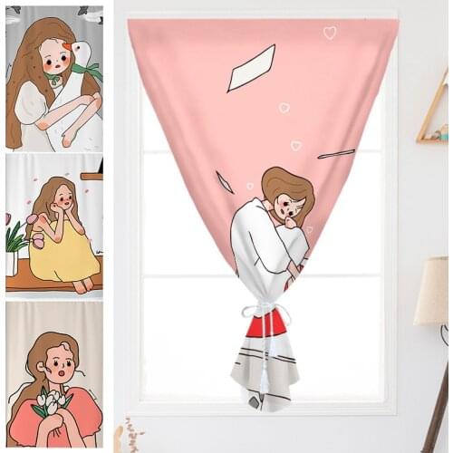 Cartoon Curtain Ins Style Girls Short Curtain Breathable Velcro Curtains Bedroom Shading Small Drapes Living Room Decor