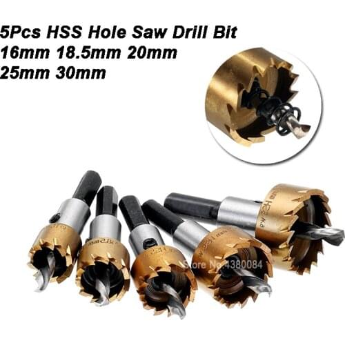 5Pcs Set Hole Saw Drill Bit Core Drill Bit HSS Alloy Metal Milling Cutters 16/18.5/20/25/30mm Power Tool include Wrenches