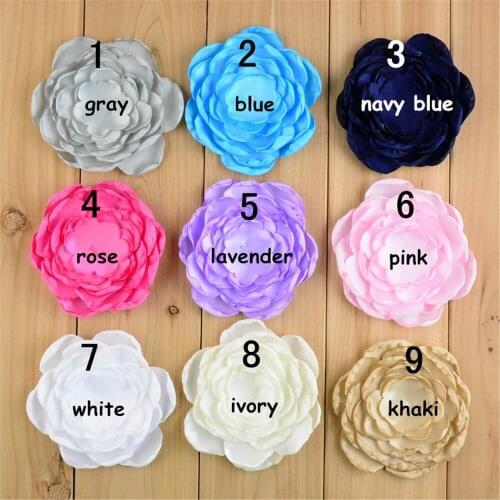 Fancy satin singed artifiicial peony flower hair headband wholesale elastic headband rhinestone button curly bow flowers