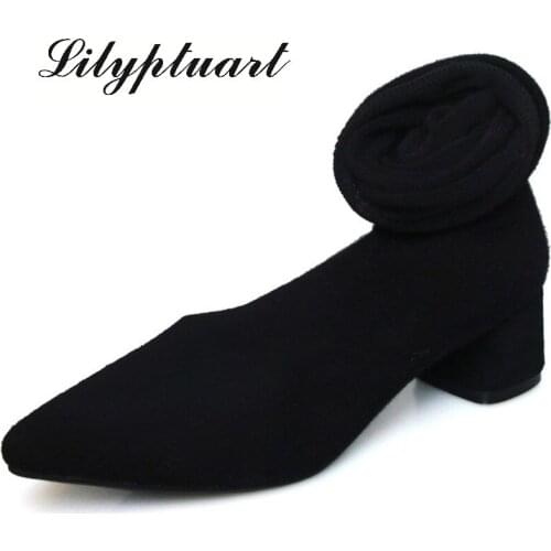 2019 new knitted wool material TPR soles socks boots simple style pointed head with thick with fashion boots boots women