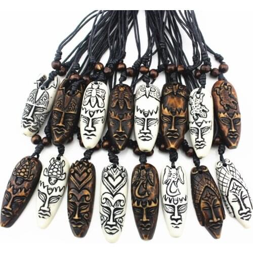 Jewelry wholesale 16pcs Tribal style imitation bone carved Buddha Statue Pendants Necklaces men womens amulets Gifts XL35