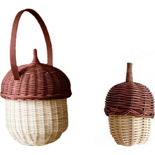 Handmade Rattan Pine Cones Shaped Woven Storage Bag with Handle Portable Basket Picnic Bag Picnic Photography Props