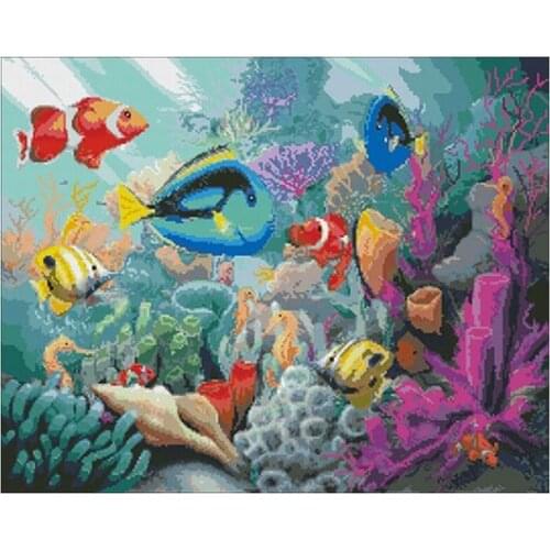 Underwater world fish patterns Counted Cross Stitch 11CT 14CT 18CT DIY Chinese Cross Stitch Kits Embroidery Needlework Sets