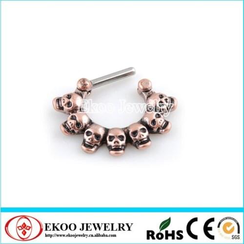 Gold Witrh Plated Skull Surrounded Septum Clicker Septum Jewelry 14G
