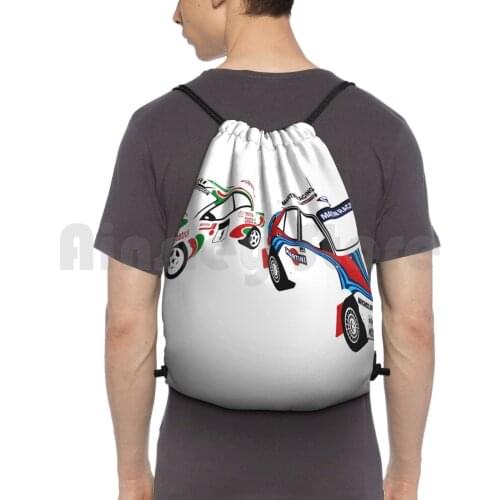 Rally Tribute-Lancia Vs Backpack Drawstring Bag Riding Climbing Gym Bag Lancia Rally Wrc Sports Car Gaming Rally Offroad