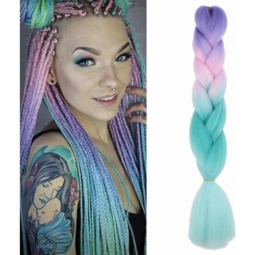 Luxury Ombre Two Three Four Tone Rainbow Jumbo Braiding Hair 24 inch 60cm Hair Extensions 100g/Pcs