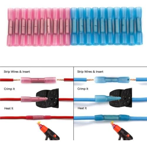 50/10PCS Heat Shrink Butt Crimp Terminals Electrical Wire Cable Connectors Red Automotive Wires Battery Terminal Waterproof