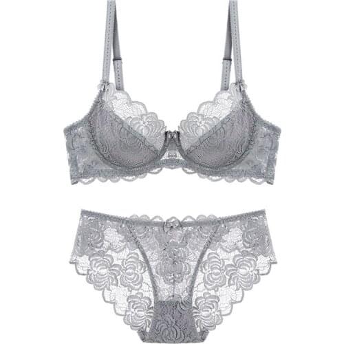 Ultra Thin Women Bra And Panties Set Lingerie Sexy Plus Size C D E Cup Push Up Brassiere Embroidery Lace Underwear Sets For Girl