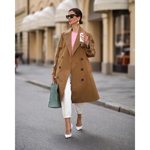 British wind autumn new fund hangs down feeling windbreaker woman in long money to pass the knee loose shallow brown row adornme