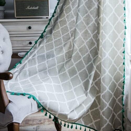 Cilected Geometric Print Tassel Curtains Ins Home Semi-Shading Living Room Decor Curtain Bedroom Cotton And Linen Window Curtain