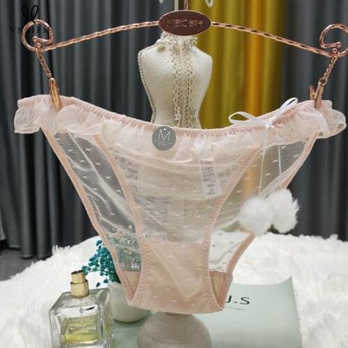 2021 summer transparent mesh panties cartoon cute girly briefs seamless ultra-thin breathable lace ruffled female student pantie