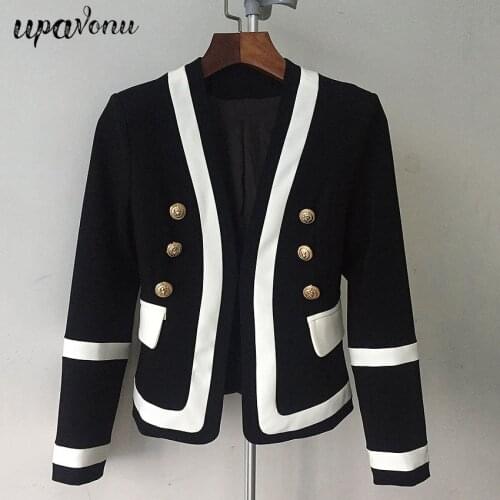 Free Shipping 2021 New Fashion Designer Blazer Womens Classic Black White Color Block Metal Buttons Blazer Jacket Outer Wear
