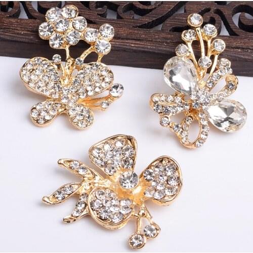 10 Pieces/Lot Metal Rhinestone Flower Brooch Hair Accessories Ornaments DIY Jewelry Making