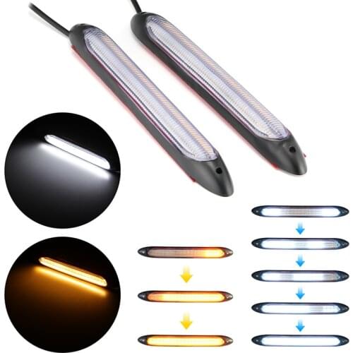 2Pcs Led Car DRL Daytime Running Lights Waterproof Universal Auto Headlight Sequential Turn Signal Light Yellow Flow Day Light