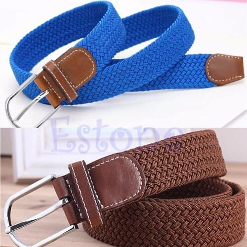 2020 Men Belts Womens Canvas Plain Waist Belt Metal Buckle Woven Stretch Webbing Casual Vogue Waistband Ceinture Femme 6 Colors
