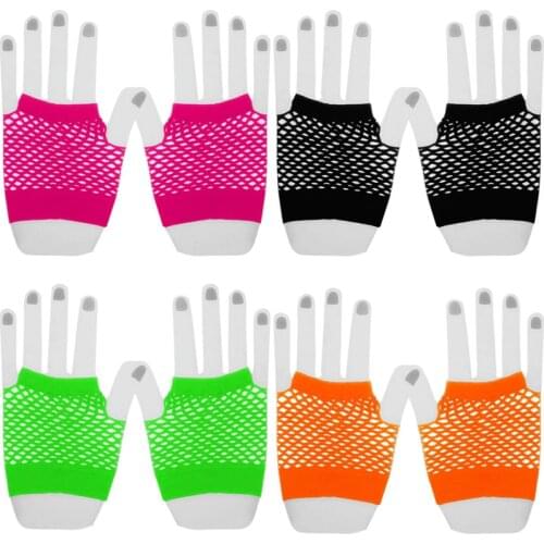 2021 High Quality Candy Colors Net Gloves Punk Goth Without Fingers Lady Disco Dance Costume Lace Fingerless Mesh Fishnet Gloves