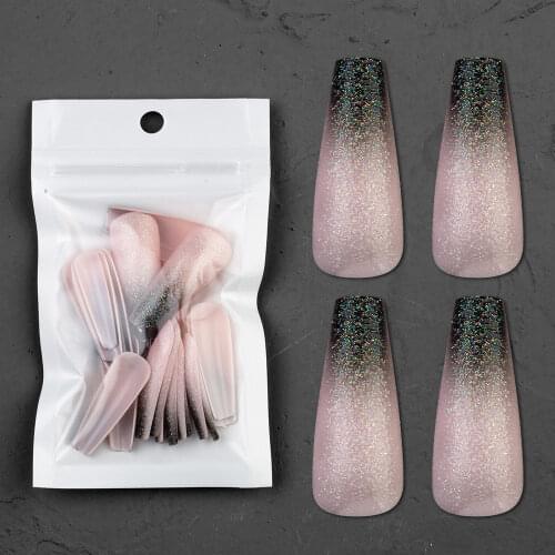 24Pcs Full Cover French Nail Tips Long Ballerina Black Gradient Fake Nail Art Press on Tips Manicure Supplies False Nail