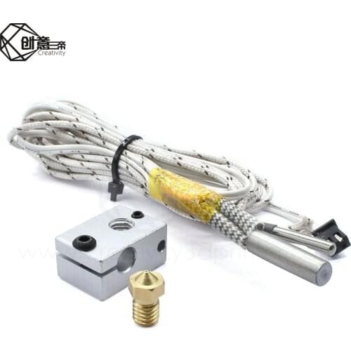 3D printer V6 Heating Aluminum Block +HT-NTC100K Thermistor with XH2.54 terminal+12V/24V 50W Heating Tube for V6 J-head Hotend