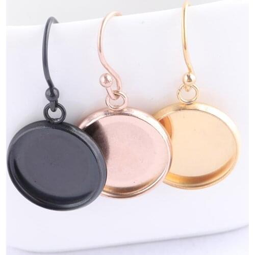 5pairs Fit 12mm Cabochon Earring Base Setting Dangles Stainless Steel Ear Wire Hooks Diy Bezel Blanks For Jewelry Making