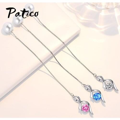 925 Sterling Silver Pearl Dangle Earrings For Women Girls Wedding CZ Cubic Zirconia Fashion Jewelry Anniversary Gift Wholesale