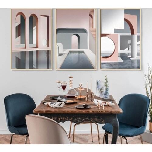Abstract Geometric retro building canvas painting Wall art Picture for Living Room Nordic literary poster Decoration Picture