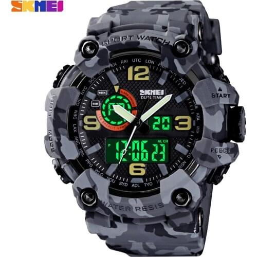 SKMEI Relogio MasculinoClock Men Sports Watches Male Japan Digital Quartz Watch movement Military Stopwatch 2 Time LED Display