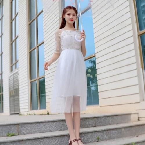 Vintage Floral Half sleeve Embroidery Mid-calf O-neck Princess dress Long Beach Party Dresses Summer Dress Vestido De Festa