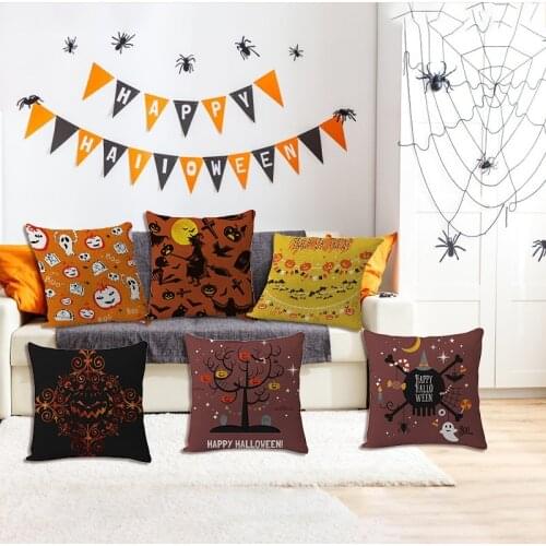 Halloween Pillowcase Cute Pumpkin Ghost Witch Bat Linen Cushion Cover Halloween Party Home Sofa Throw Pillow Cover Decorative 75
