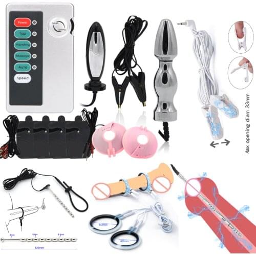 Electric Pulse Anal Vaginal Plug Penis Plug Ring Nipple Clamp Massage Pad Bdsm Electro Shock Stimulate Kit Sex Toy For Women Men