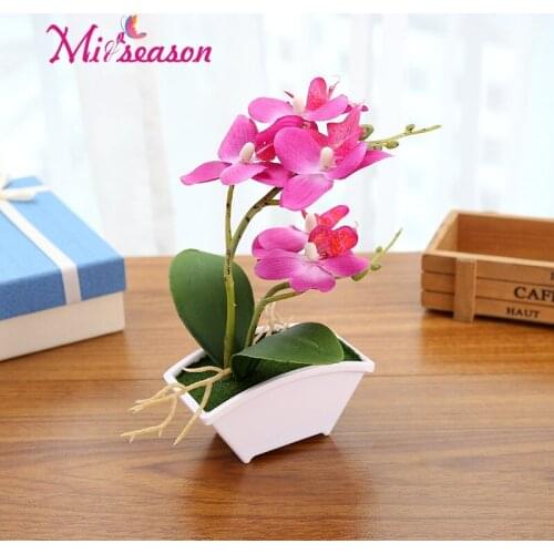 Phalaenopsis potted artificial orchid flower with foam leaf and plastic vase simulation flower decoration for home table1 Set