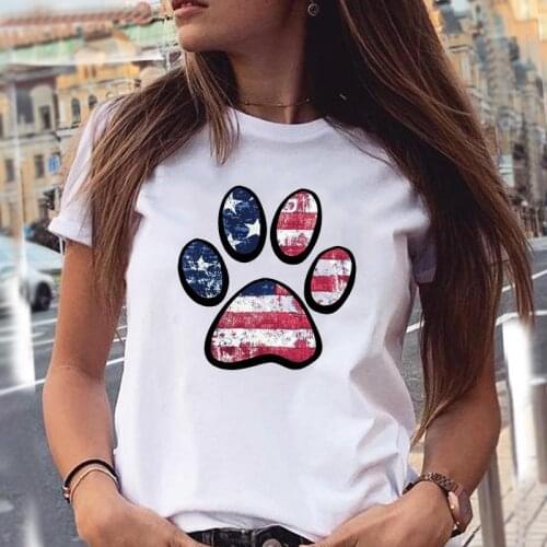 Women T-shirts Flag Lovely Love Dog Paw Cartoon Animal Pet 90s Summer Graphic Print Female Stylish T Top Shirt Girl Tee T-Shirt