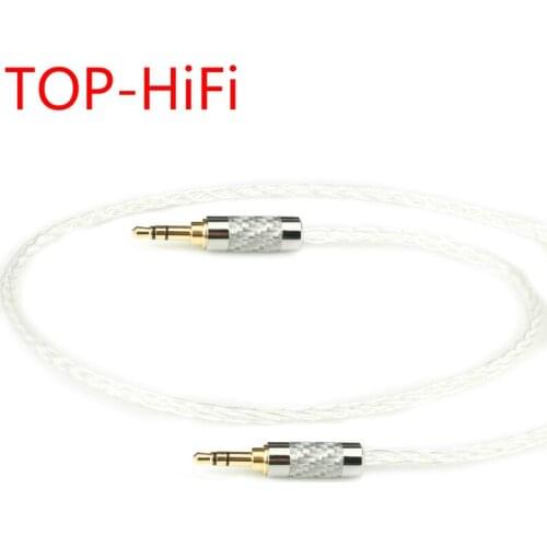 TOP-HiFi 7N OCC 8 Croes Silver-plated 3.5mm to 3.5mm Male to Male Aux Audio Cable for Car head-mounted Headphone Wire Line