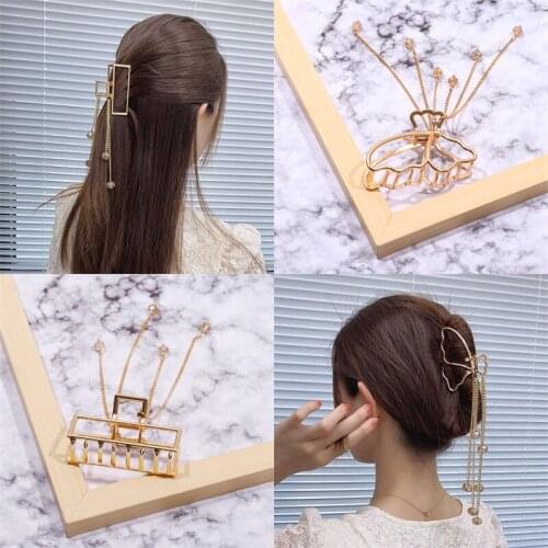 Korea Elegant Gold Geometric Acrylic Pendant Hair Claws Butterfly Shark Clip For Women Girls Hairpin Headwear Accessories Gifts