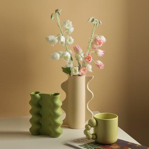 Creative Memphis Geometric Color Dried Flower Vase Ceramic Decoration Home Adornment Living Room Bedroom Floral Art Ornaments