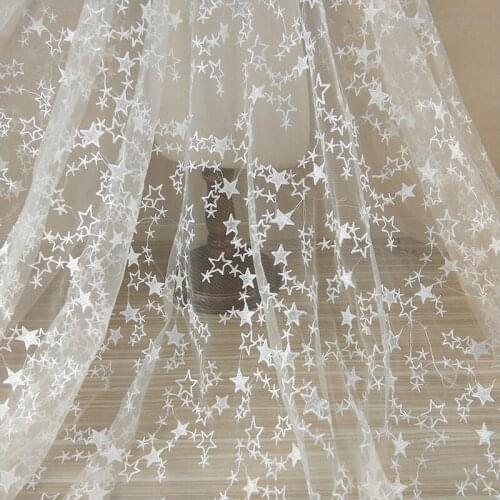2Yard New Style Stars Embroidered White Mesh Lace Fabric 120cm Wide High Grade French Wedding Dress Lace Fabric For Summer Dress