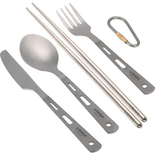 4Pcs Titanium Spork Outdoor Camping Titanium Alloy Spoon Picnic Fork Ultralight Environmental Pure Titanium Portable Tableware