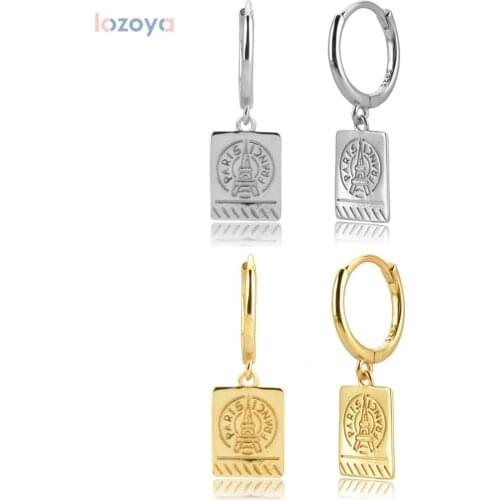 LOZOYA 925 Sterling Silver Square For Statement Pendant Drop Earring Luxury Rock Punk 2021 Fine Jewelry Pendiente Ohrringe