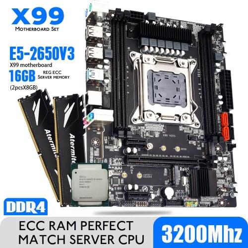 Atermiter X99 motherboard set with cpu Xeon E5 2650 V3 2pcs * 16GB = 32GB 2666MHz DDR4 REG ECC memory RAM PC4 X79