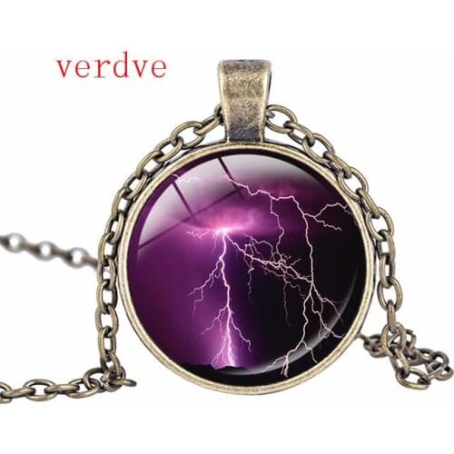 Fashion Natural Lightning art Photo Glass Dome Necklace Thunder Bridesmaid Gifts Accessories for Women