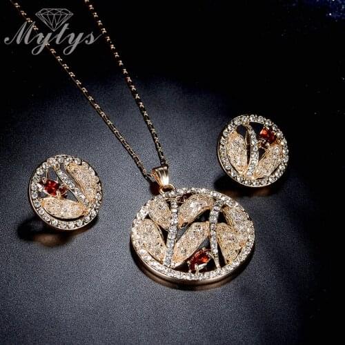 Mytys Bing Round Pendant Earring Necklace Sets for Women 2017 New Design Wire Mesh Net Crystal jewelry sets CN287