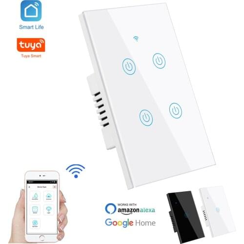 WIFI Glass Wall Touch Switch Wireless Light Interruptor US Standard AC110V 240V Tuya/Smart Life Work with GoogleHome Alexa