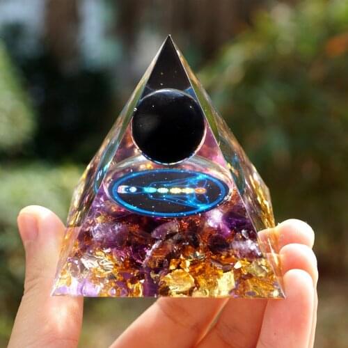 New Orgonite Pyramid Amethyst Natural Crystal Sphere Stone Energy Healing Reiki Chakra Multiplier Resin Home Decorative Crafts