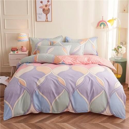 Autumn And Winter Warm Cotton Bedding Set Plant Flower Printing Quilt Cover Four-piece Set Thick Brushed Simple Cartoon Bedding