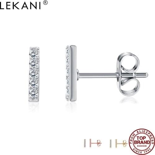LEKANI Fashion Cubic Zirconia I Shape Stud Earrings For Women Romantic 3 Colors Female Small Earring Engagement Jewelry Gift
